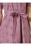 Schiffli Short Sleeve Shirt Midi Dress with Belt Detail - 4