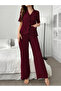 Burgundy Cherry Embroidery Shirt and Pyjama Set - 4