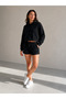 Women's Hooded Kangaroo Pocket Crop Sweatshirt and Shorts 2-Piece Set – 2 Yarns - 2