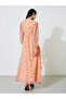 Multi-Color Floral Print Ruffle Details A-Line Maxi Dress - 5