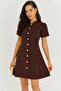 Women's Brown Button Detail Mini Dress