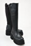 Helena Black Rustic Women's Daily High Sole Scuba Fabric Flat Rustic Wedge Heeled Boots