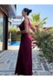 Burgundy Side Gathered Dress with Shoulder and Waist Buckles - 7