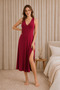 Red Nightgown with Open Chest and Back, Embroidered Lace and Slits |   V-Neck Thick Strap Maxi Length |   Viscose Knitted Fabric |   Pocketless Plain Elegant Stylish Comfortable Women's Underwear |   Home Wear Long Nightgown Model Stylish Comfortable - 6