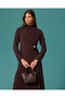 High Neck Long Dress with Drape and Accessory Detail - 2