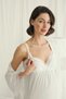 Ecru 3-Piece Maternity Set, Women's Viscose Pajama Set with Breastfeeding Feature, V-Neck Lace Maternity Pajama Robe Set, Luxurious Bridal White Sleepwear - 3