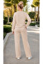 Women's Feather Detailed Leopard Heart Printed Tracksuit Set/Round Neck Sweatshirt and Straight Leg Bottom 2-Piece Set - 2