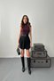 Women's Black Pleated Mini Skirt High Waist Plain Woven Casual Stylish A-Line
