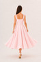 Pink Striped White Pocket Detailed Square Neck Cotton A-Line Midi Dress - 3