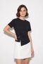 Women's Cotton Crew Neck Asymmetrical Cut Black Blouse with Waist Accessory - 2