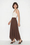 Women's Elastic Waist, Crush Effect, Lined, Flounce, Long Brown Skirt - 4