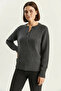Women's Buttoned Anthracite Sweater - 2