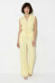 Women's Zippered Double Pocket Adjustable Vest with Elastic Waist Modal Yellow Set