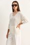 Women's V-Neck Lace Detailed Knitwear Ecru Sweater - 2