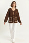 Women's Front Tie Pocket Detailed Knitwear Brown Cardigan - 3