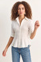Women's Asymmetrical Gathered Detailed Elastic Waist Formed Poplin White Shirt - 4