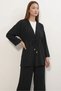 Women's V-Neck Gathered Waist Black Suit - 2