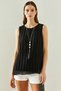 Women's Pleated Black Blouse with Metal Pendant Accessories and Thick Straps - 4
