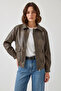 Women's Shirt Collar Distressed Leather Mink Jacket - 2