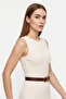 Women's Square Buckle Ring-Loop Thin Suede Belt Tan - 3