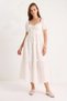 Women's Self-Embroidered Floral Lined Muslin White Dress - 4
