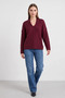 Women's Oval Collar Hair Knit Oversize Knitwear Burgundy Sweater - 7
