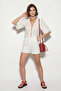 Women's Embroidered Watermelon Sleeve Tie-Up Lined White Shorts Set - 5