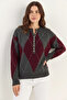 Women's Buttoned Diamond Patterned Basic Knitwear Anthracite Claret Red Sweater - 2