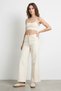 Women's Wide Leg Denim Cream Trousers with Metal Detail on the Sides - 8