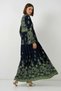 Women's V-Neck Gathered Waist Floral Patterned Viscose Navy Blue Hijab Dress - 6