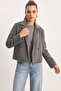 Women's Double-Breasted Collar Lined Jacket with Pocket Detail in Anthracite Cashmere - 4