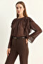 Women's Ruffle Detailed Transparent Chiffon Bitter Brown Blouse - 4