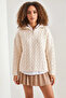 Women's Turtleneck Zippered Patterned Knitwear Ecru Sweater