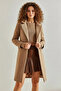 Women's Single Button Belted Lined Cashmere Camel Coat - 4