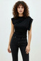 Women's Boat Neck Eyelet Studded Side Gathered Draped Black Blouse - 4