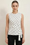 Women's Zero Sleeve Belted Dot Patterned White Blouse - 7