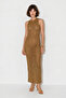 Women's Openwork Knitted Crew Neck Fitted Maxi Beach Dress Khaki - 4