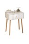 Modern White Side Table with Natural Wood Legs, 40 x 30 x 55 cm, Functional Bedside Nightstand with Drawer, Compact Storage Cabinet for Bedroom, Guest Room, Living Room, Office and Home - 2