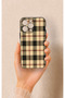 iPhone 14 Pro Max Compatible Cream Plaid Pattern Silicone Case