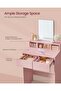 Modern Jelly Pink Dressing Table with Large Mirror, 2 Drawers & 3 Compartments, Cosmetic Table Jelly Pink - 4
