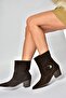 Z654037761 Brown Genuine Leather Suede Low Heel Western Women's Boots - 3