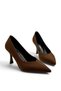 Center-Stitched Thin Heeled Shoes Stiletto Light Brown Satin 9 cm