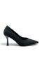 Center-Stitched Thin Heeled Shoes Stiletto Black Satin 9 cm - 5
