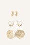 Women's Textured Plate and Ring Design 3-Piece Earring Set I4275Axns