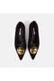 Women's Black Suede Low Heel Shoes with Gold Accessories - 6