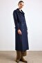 Shirt Collar Double-Breasted Water-Repellent Trench Coat Dark Blue 6819 - 4