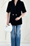 Black Short Sleeve Buttoned Blazer Jacket - 2