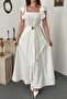 White Belted Ruffled Long Dress - 3