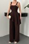 Brown Flounce Blouse and Pants Set - 2