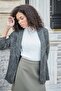 Women's Jacquard Stretch Fabric Shawl Collar Capri Sleeve Stitched Blazer Jacket-Khaki Waterfall - 4